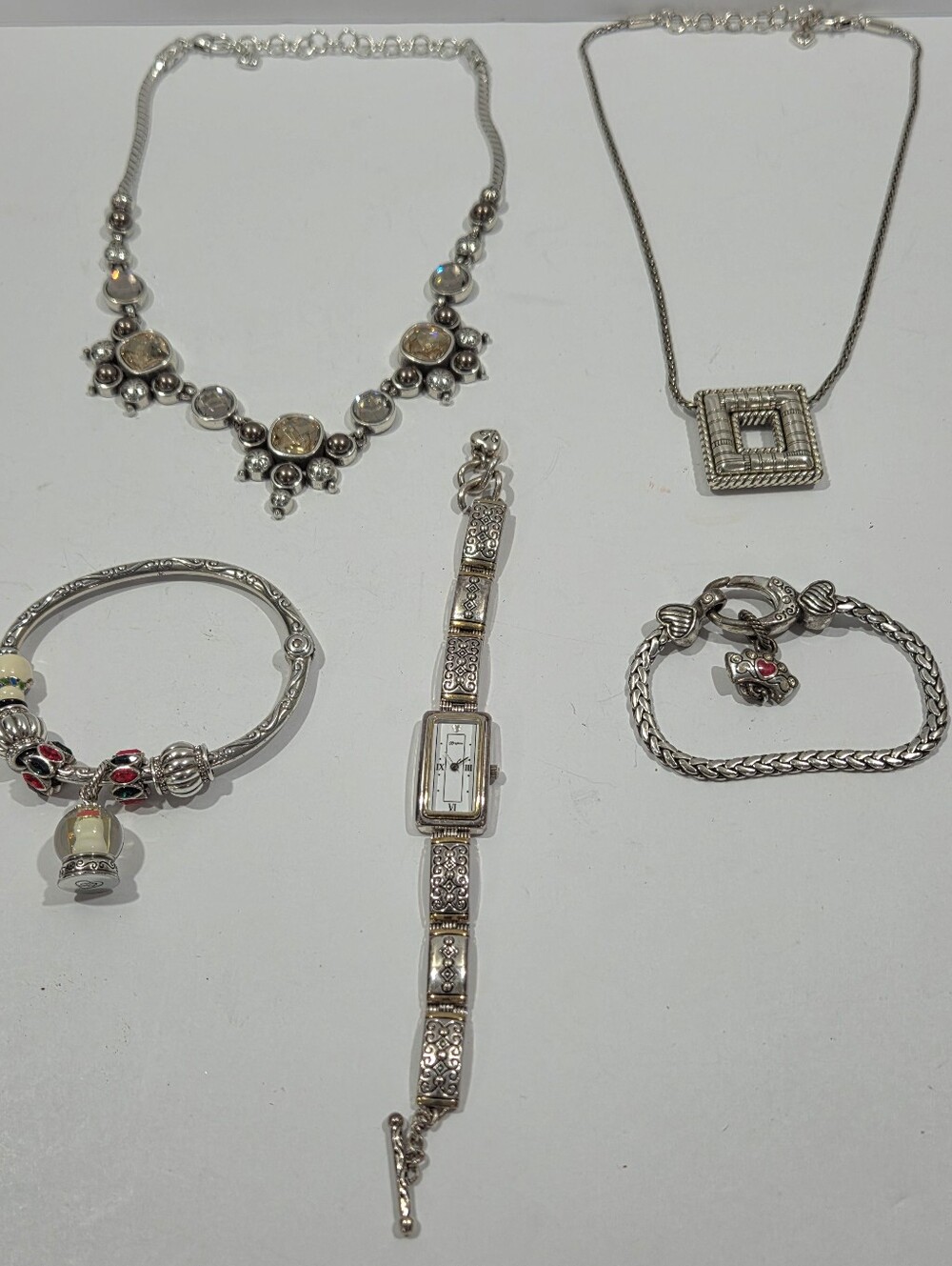Brighton Lot 5 Mixed Vintage Jewelry - Necklaces Bracelets and Watch.